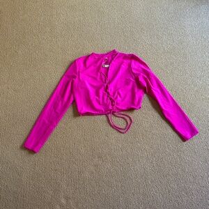 Skims Fuchsia Cut Out Lace Up Long Sleeve Top, Size 4X NWT
